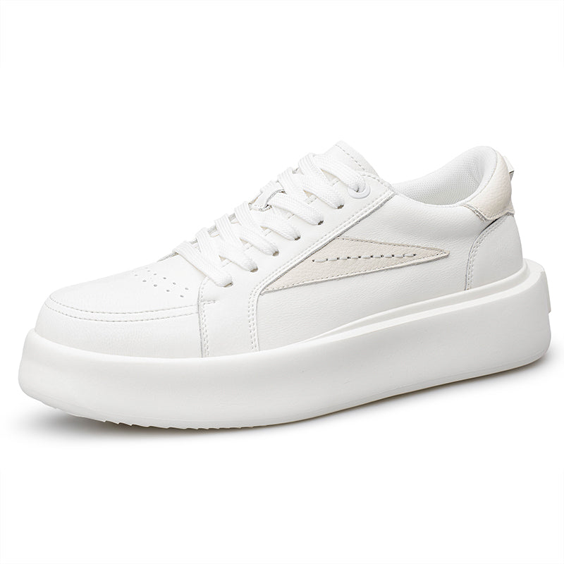 White thick-soled platform sneaker in a three-quarter view