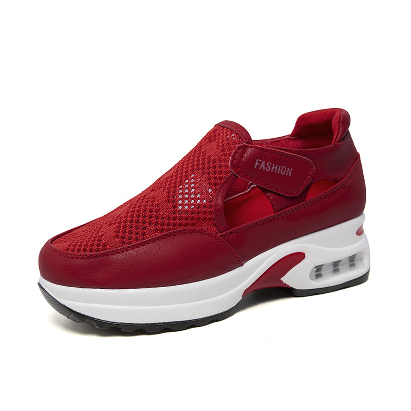 Red mesh fashion sneakers with velcro strap for easy wear